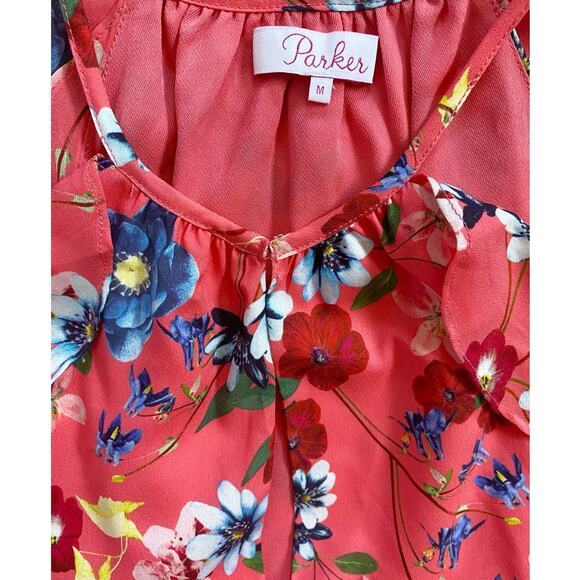 Parker Pink Floral Print Keyhole Ruffle Tank Top - M - Picture 6 of 13